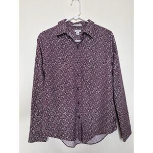 L.L. Bean Women’s Small Wrinkle Free Floral Purple Button Front Shirt Cotton